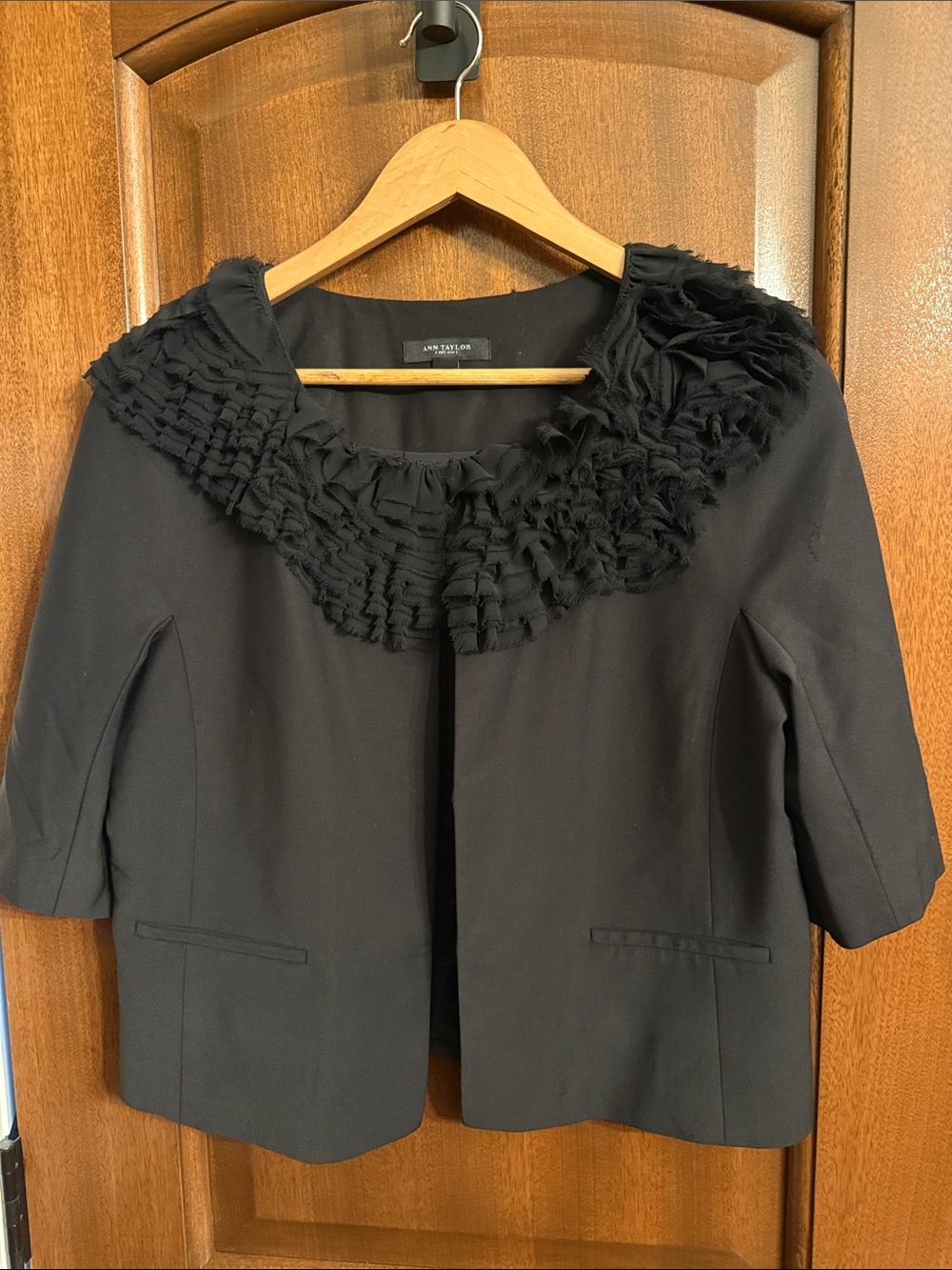Ann Taylor Black Ruffle Collar suit jacket
